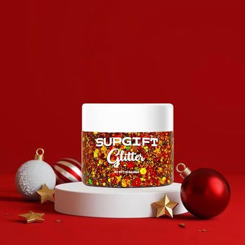 Christmas Body Glitter Gel SUPGIFT 4 Colors 8.5oz Holographic Chunky Mermaid Iridescent Laser Liquid Star Flower Leaf Sequ...