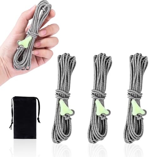 HIKEMAN Ultralight Tent Guy Ropes - 2mm Reflective Guyline,UHMWPE Camping Guide Rope with Luminescent Tensioner for Outdoo...