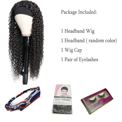 WENYAN Headband Wig Human Hair Deep Wave 20 Inch Wigs for Black Women Glueless None Lace Front Curly Wave Wig Brazilian Virgin Hair Wear and Go Wigs Machine Made 150% Density Natural Color