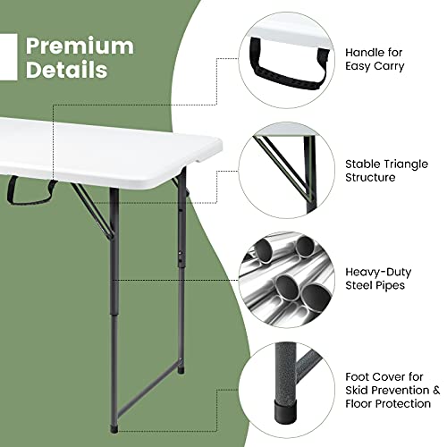 Goplus 4ft Folding Table, 48 x 24 Inch Indoor Outdoor Foldable Plastic Folding Tables, Height Adjustable Portable Rectangu...