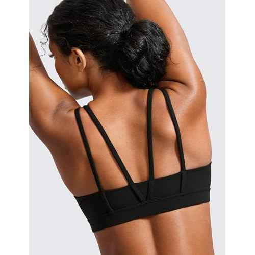 CRZ YOGA Softness Mold Butterluxe V Neck Sports Bras for Women - Workout Top Double Spaghetti Straps Wireless Yoga Clothes