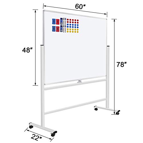 H-Qprobd 60"x48" Mobile Whiteboard Double-Sided Magnetic Dry Erase Board on Wheels - Comercial Rolling White Boards with S...