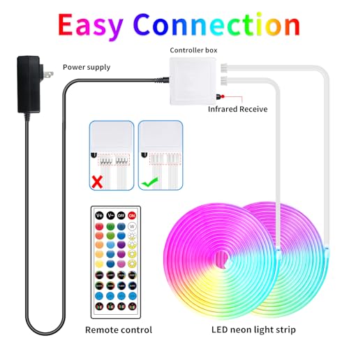 100FT RGB LED neon Rope Lights LED neon Lights with Remote/APP Control 24V IP65 Waterproof Flexible Neon LED Strip Lights ...