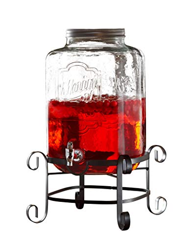 Style Setter Beverage Dispenser Cold Drink Dispenser w/ 3-Gallon Capacity Glass Jug, Metal Stand & Leak-Proof Acrylic Spig...