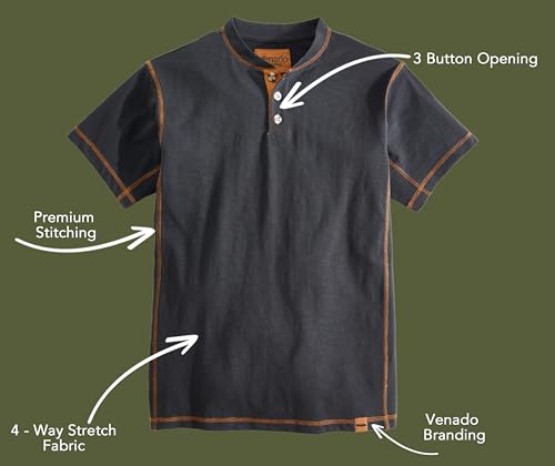 Venado Premium Short Sleeve Henley Shirt for Men - Mens Henley with Stretch Cotton
