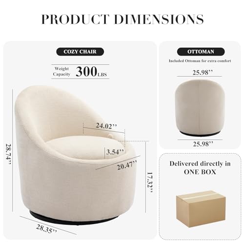 COLAMY Swivel Accent Chair, 360° Swivel Chair with Hidden Storage, Modern Small Barrel Swivel Armchair for Living Room/Bedroom, Beige