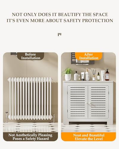 Modern Radiator Cover Louvered Grill Heater Heating Side Stand Cabinet, White Wall Heater Cover Radiator Shelf, Easy To Assemble/Storable, Hide Cluttered Pipes For Decorative Living Room Home(L19.6xH2