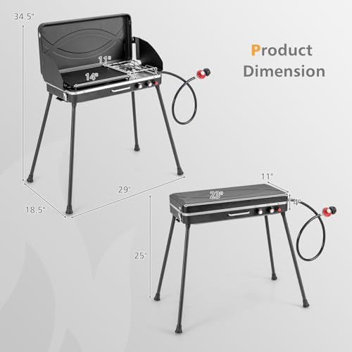 Giantex Portable Propane Grill & Camping Stove, 20,000 BTU Gas Camping Grill Burner, Independent Temperature Control, 3-Si...