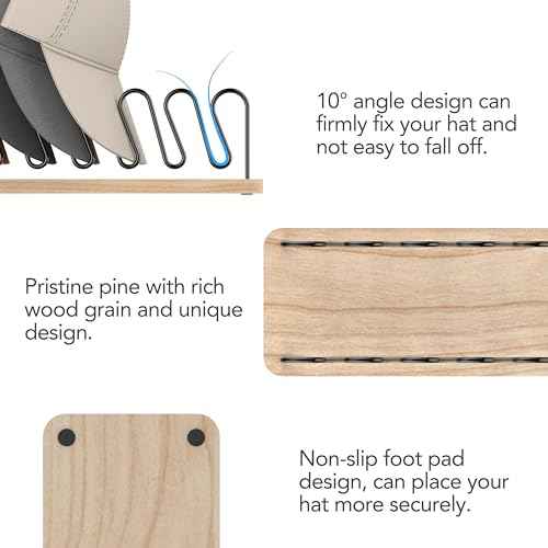 Hat Organizer - 2 Pack Premium Wood and Metal Design Hat Storage for 14 Caps - Tabletop Hat Racks for Closet, Dresser, Entrance