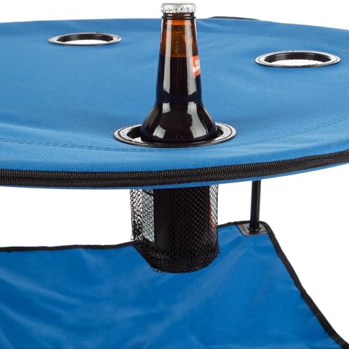 Wakeman Camp Table - Round 2-Tier Folding Table with 4 Cupholders and Carrying Bag - for Camping, Beach, Picnic, Sporting ...