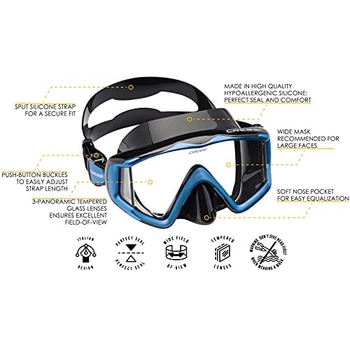 Cressi Perfect View Scuba Diving, Snorkeling Mask in Pure Comfortable Silicone - Available with Different Panoramic Lenses - Liberty Triside: Designed in Italy