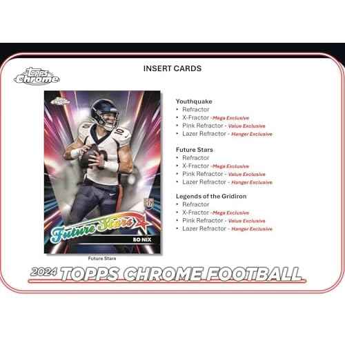 2024 Topps Chrome Football 7-Pack Trading Card Mega Box (1 Prism Refractor + Ten Rookies Per Box!)