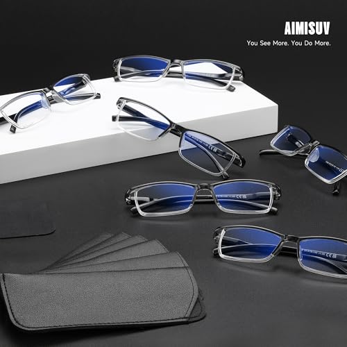 AIMISUV 6Pack Reading Glasses Men,Spring Hinge Blue Light Blocking Readers,Anti Eyestrain Computer Magnifying Eyeglasses