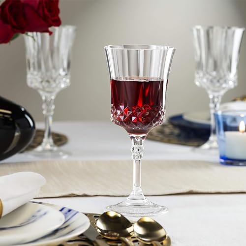 Crystal Cut Disposable Clear Plastic Wine Goblets - 11oz, 4 Pieces - Durable & Sophisticated Drinkware for Parties and Events