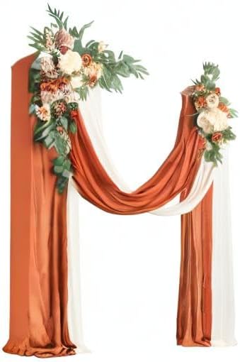 Ling's moment Fall Artificial Wedding Arch Flowers Kit Pack of 4, 2pcs Hanging Flower Arrangement 2pcs Drapes Ceremony Rose Arbor Backdrop Brunt Orange Terracotta Floral Party Autumn Outdoor Decor