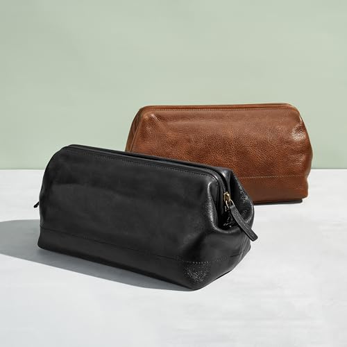 Fossil Leather Travel Toiletry Bag Shave Dopp Kit , Black (Model: MLG0724001)