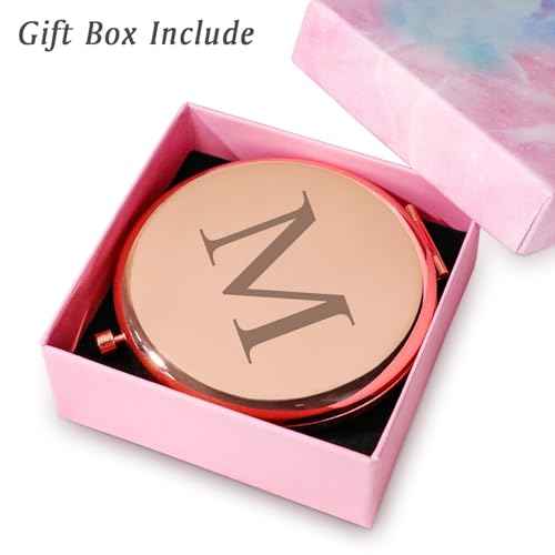 Personalized Gifts for Women Girls Her, Custom Gift for Adult Teen Kid, Initial Monogrammed Compact Mirror for Christmas, Secret Santa, Stocking Stuffers, Graduation, Birthday, Wedding