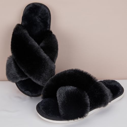 Slippers for Women Cross Band Cozy Soft House Slippers Open Toe Shoes for Indoor Outdoor