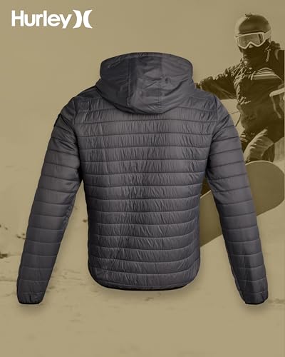 Hurley Mens Puffer Jacket - Lightweight Packable Insulated Winter Coat for Men - Weather Resistant Quilted Outdoor Jacket
