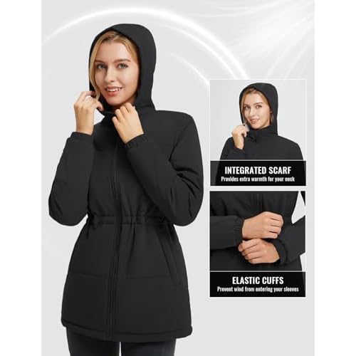 baleaf Women's Winter Coat Long Puffer Jacket Quilted Jackets with Hood Warm Running Insulated Hiking Snow