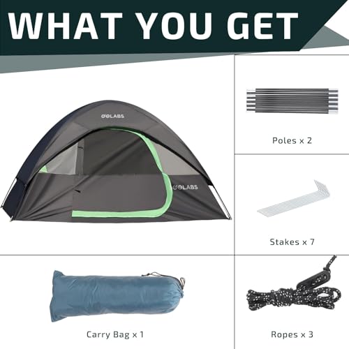 Golabs CT1 2 Person Camping Tent, Easy Set Up in 3 Mins, PU1500mm Waterproof w/Mesh Top & Door with Ventilation, Lightweig...