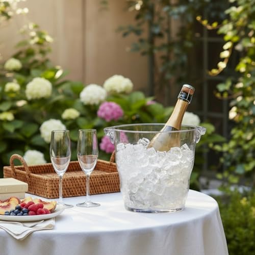 Dicunoy Ice Bucket, 4 Liter Plastic Champagne Bucket Chiller, Thick Clear Beverage Tubs with Handle, Thick Wine Cooler Buc...