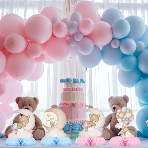 Gender Reveal Party Decorations, Blue Pink Bear Honeycomb Centerpieces, Baby Shower Table Decorations, What Will Baby Be B...