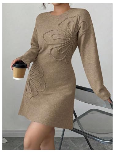 Verdusa Women's Floral Jacquard Sweater Dress Elegant Long Sleeve Short A Line Dresses Fall Clothes Festival Outfits