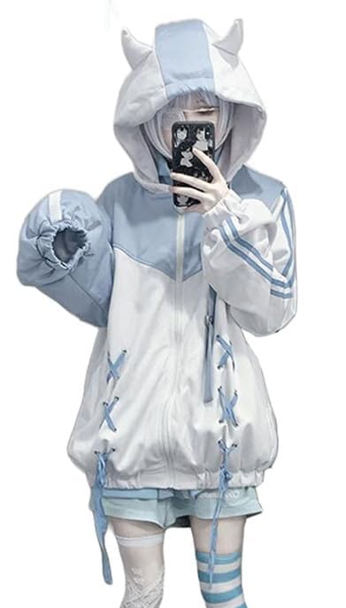 OATSBAS Cute Zip Up Hoodies for Women Watercolor Harajuku Fashion Oversized Sweatshirt y2k Tops (Small,White)
