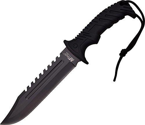 MTech USA MT-20-57BK Fixed Blade Hunting Knife, Black Blade, Black Rubberized Handle, 12.5-Inch Overall