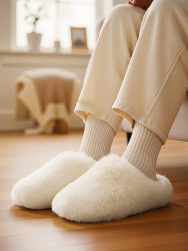ORORO Unisex Fuzzy Slip-On Slippers, Plushy Warm House Shoes for Indoor Outdoor