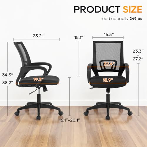 BestOffice | Ergonomic Office Chair | Mid-Back Swivel Desk Chair | Breathable Backrest & Lumbar Support | Adjustable Heigh...