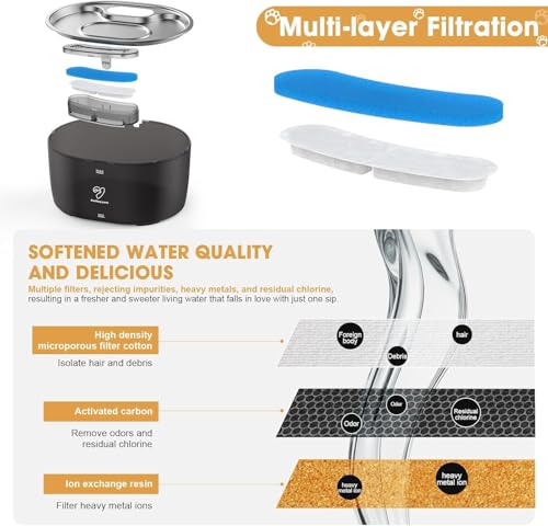 Wireless Cat Water Fountain Stainless Steel,108oz/3.2L Pet Water Fountain Battery Operated with 2 Modes, Ultra Quiet Motio...