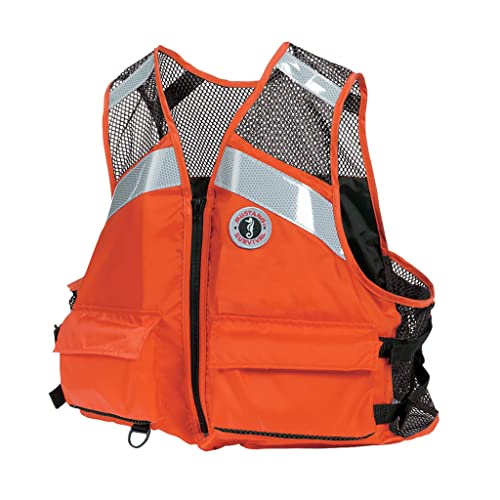 MUSTANG SURVIVAL - Industrial Mesh Vest with Solas Reflective Tape (Orange - 5XL) - USCG Approved, Large Front Pockets, me...