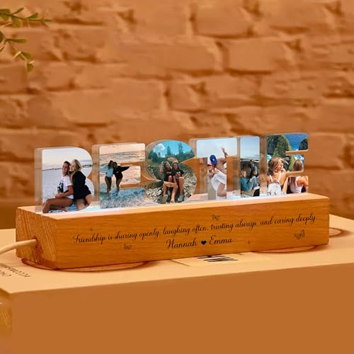 Thunala Personalized Bestie Photo Collage LED Night Light, Custom Photo with Any Quotes & Names, Christmas, Friendship, Birthday Gifts for Besties BFF Sister