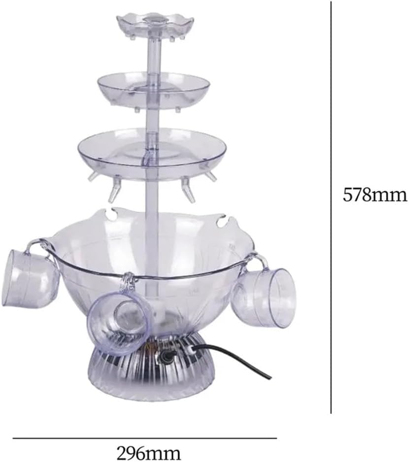 3-Tier Party Fountain, Electric Drink Machine with 5 Cups, 3L Drink Dispenser for Cocktail Red Wine Beer Juice Beverage, D...