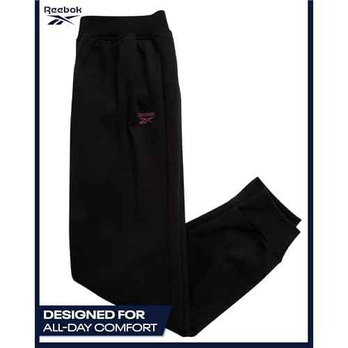 Reebok Girls Sweatsuit Set - 2 Piece Soft Long Sleeve Hoodie Sweatshirt and Sweatpants for Girls - Athletic Sweatsuit, Size 8, Black