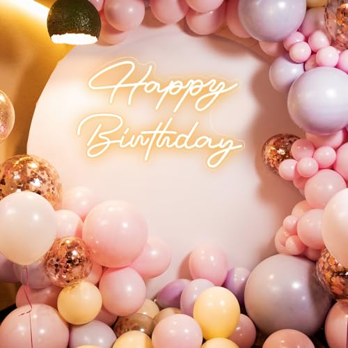 Tujoe 30" x 21" Happy Birthday Neon Sign Large Happy Birthday LED Neon Light Signs with Dimmable Switch 12V Power Adapter ...