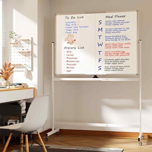 Neatsure Large Rolling Whiteboard on Wheels, 48" x 36" Double-Sided Mobile White Board with Stand, 4' x 3' Portable Standi...
