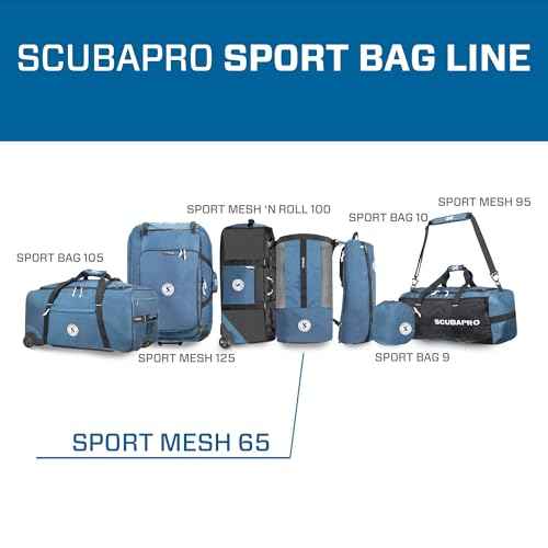 SCUBAPRO Sport 65 Mesh Dive Bag with Roll Top Closure and Side Zipper for Snorkeling and Scuba Diving Gear, Denim Blue Color Fabric