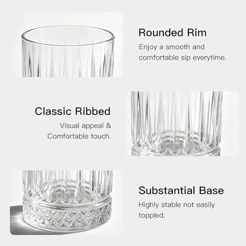 Ruckae Drinking Glasses Set of 8,15 oz and 7 oz Kitchen Water Glass Cups Set,Clear Ribbed Glassware Dishwasher Safe,Mixed ...