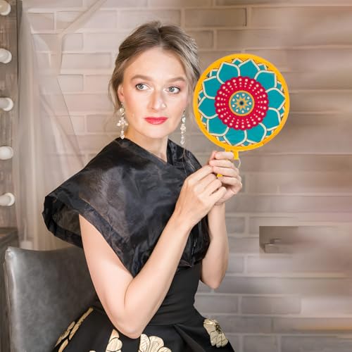 JYSILIYH 12pcs Mandala Round Foldable Hand Fan Japanese Foldable Fan Style Handheld Compact Cooling Fans,Round Folding Fan...