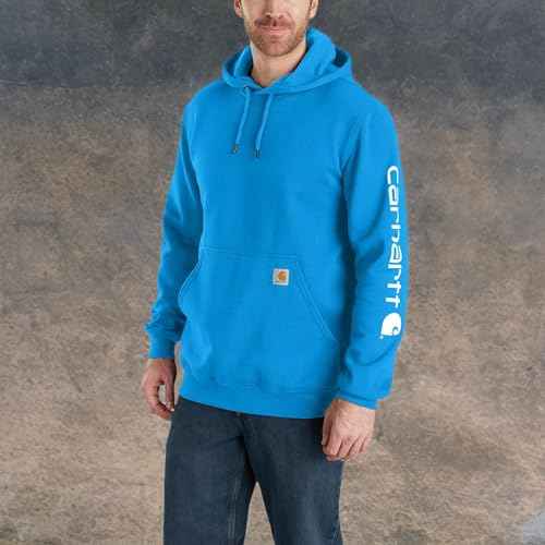 Carhartt Men's Loose Fit Midweight Logo Sleeve Graphic Sweatshirt, Blue Glow, Small