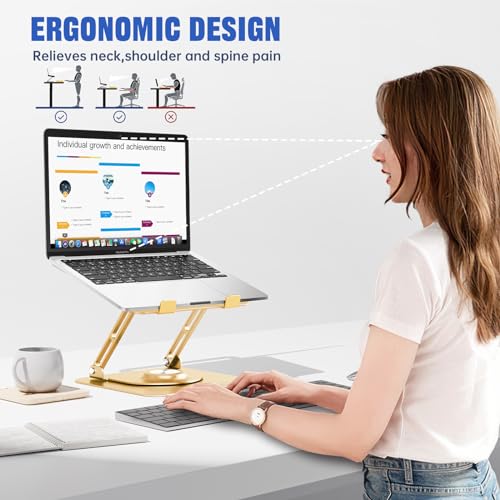 JOYEKY Laptop Stand for Desk, Adjustable Computer Stand with 360° Rotating Base, Ergonomic Laptop Riser for Collaborative ...