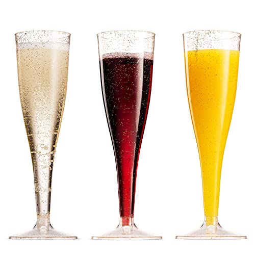 100 Plastic Champagne Flutes - 5 Oz Disposable Clear Champagne Glasses for Parties, Mimosa Bar, Events, Wedding and Shower...