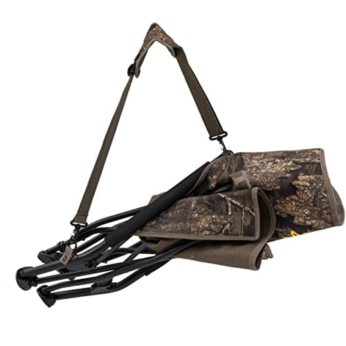 Browning Strutter Camo Turkey Hunting Chair with Foldable Low Profile Compact Design, Durable Steel Frame, and Padded Shoulder Carry Strap and Carry Bag