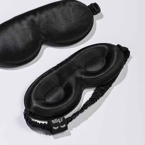 slip Contour Sleep Mask | 100% Pure Mulberry Silk, Ultra Soft | Contoured Design, Prevents Eye Pressure | Adjustable Strap, Ideal for Travel - Black