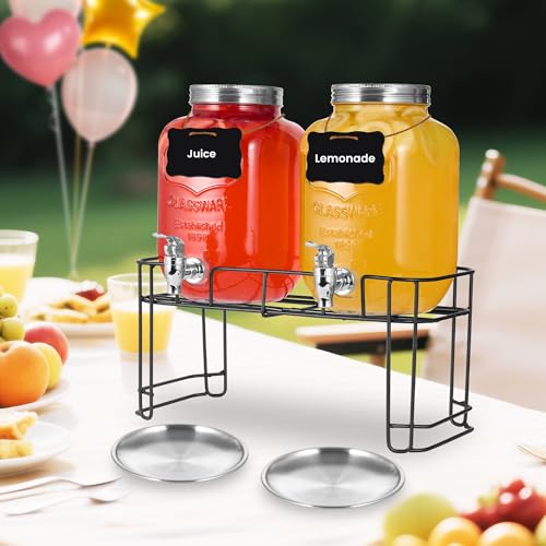 2 Pack1 Gallon Glass Drink Dispensers For Parties .Beverage Dispenser,Glass Drink Dispenser With Stand And Spigot (Plastic...