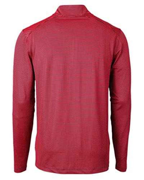 Cutter & Buck Mens Virtue Eco Pique Micro Stripe Recycled Quarter Zip Shirt, Red/Navy Blue, Large US