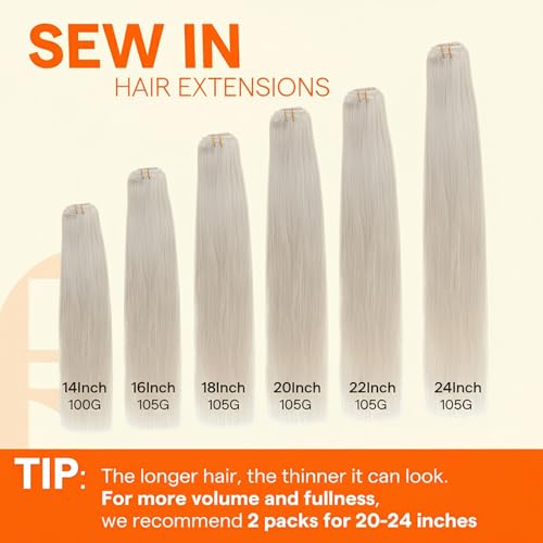 Full Shine Weft Hair Extensions Human Hair Color Platinum Blonde Human Hair Bundles Invisible Sew In Hair Extensions Double Weft Extensions Blonde Straight Hair Weft Sew Ins 105G 22 Inch